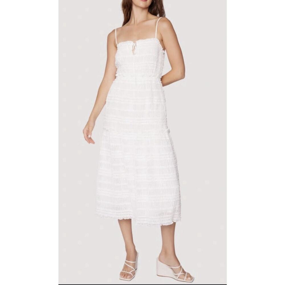 Lost & Wander Calla Lily Tier White Midi Dress Size M Pockets Sleeveless Summer